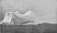 The United States Revenue Cutter Miami close to an iceberg similar to that which destroyed the Titanic.